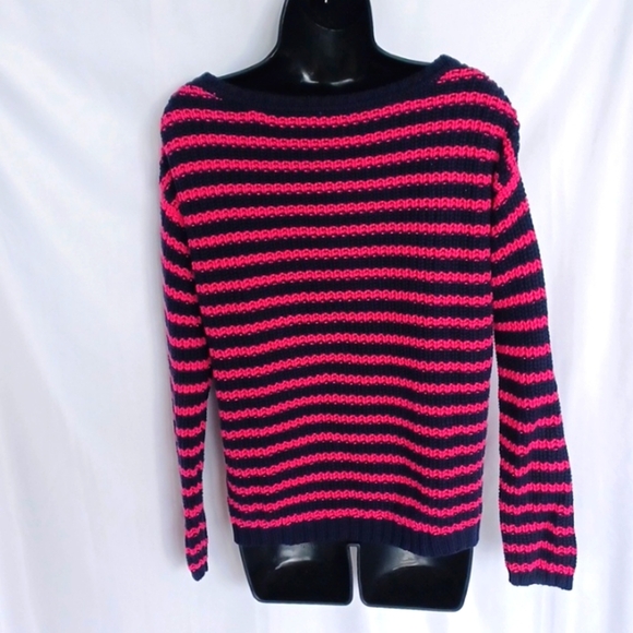 TOMMY HILFIGER Pink Striped Zipper Pocket Sweater, M - Picture 3 of 5
